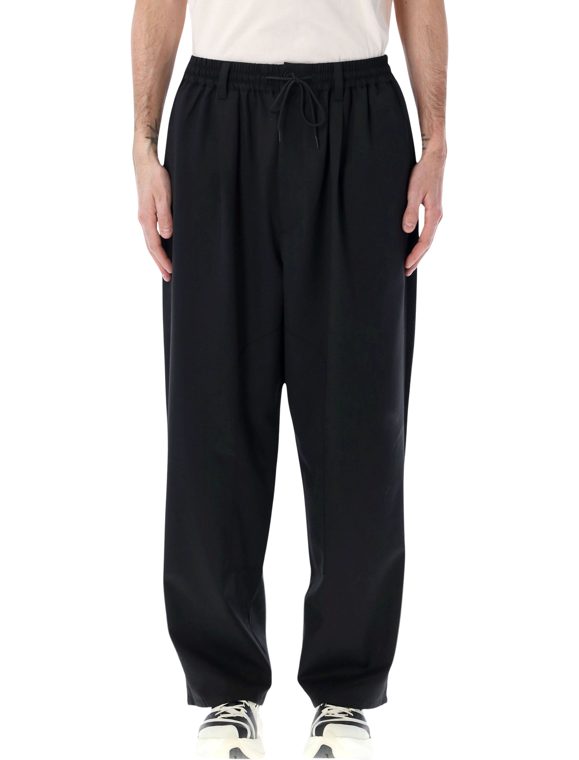 Wide-Leg Wool Blend Joggers with Elastic Waistband