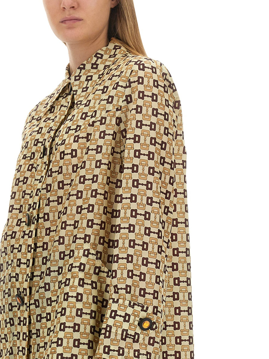 Horsebit Print Long Coat with Structured Silhouette