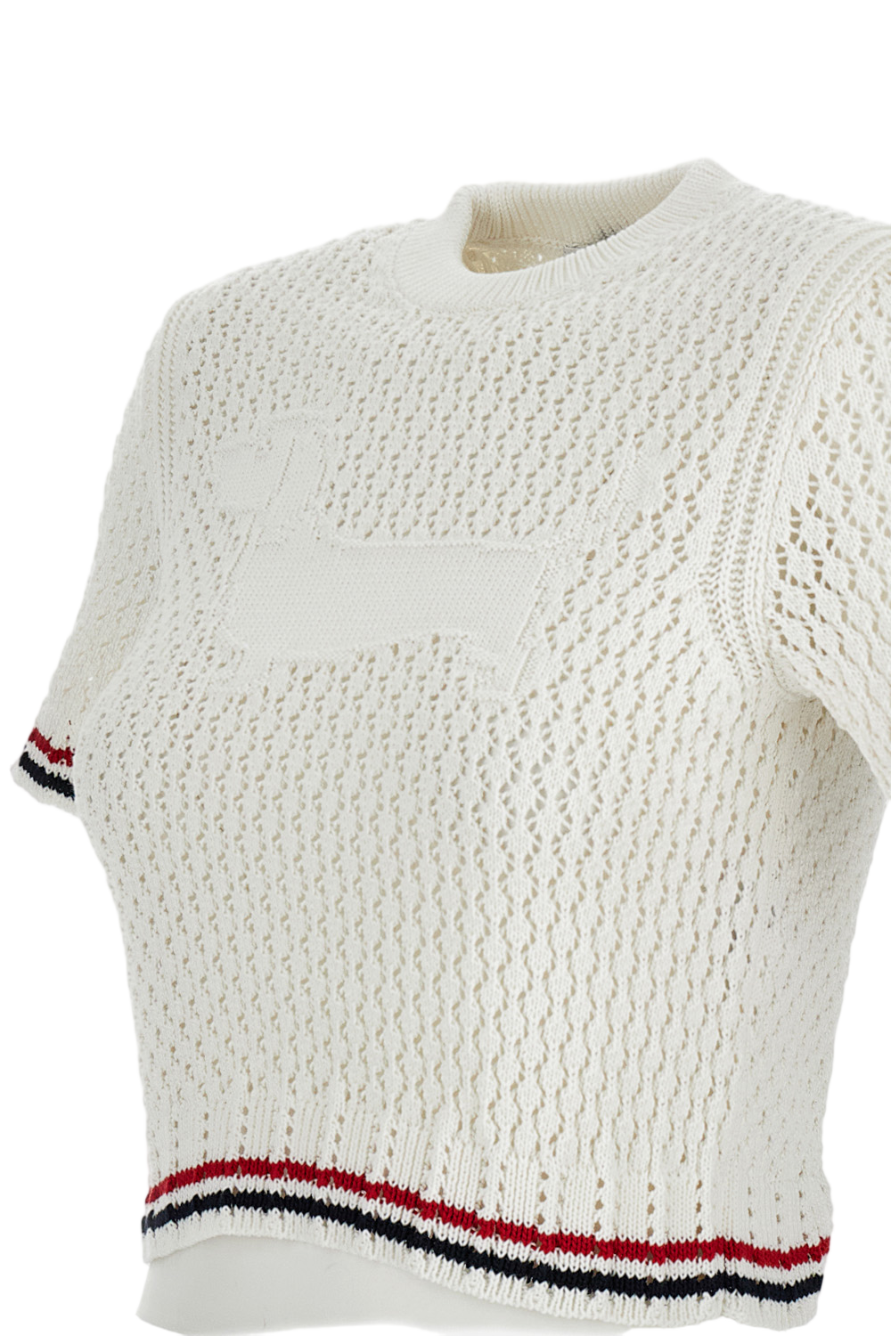 Cropped Cotton Crochet T-Shirt With Dog Motif