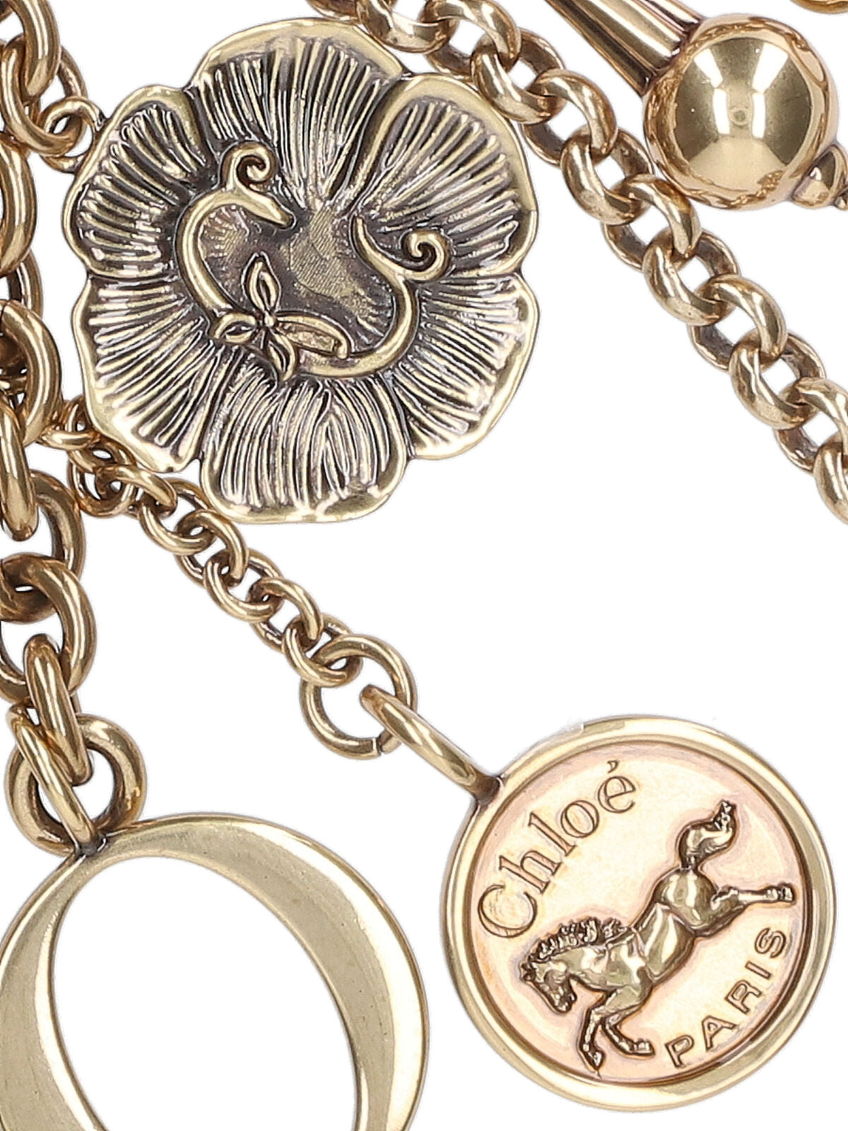 Gold-Toned Metal Keychain Charm With Decorative Accents