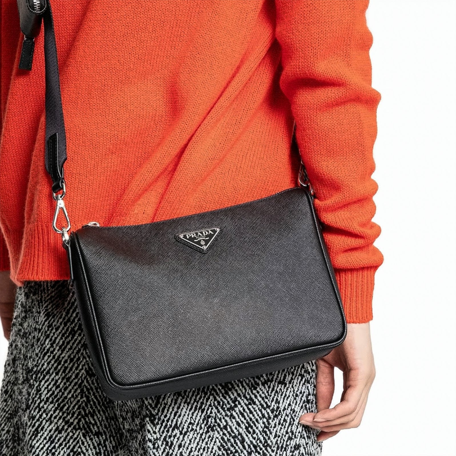 Textured Calf Leather Shoulder Bag with Detachable Strap