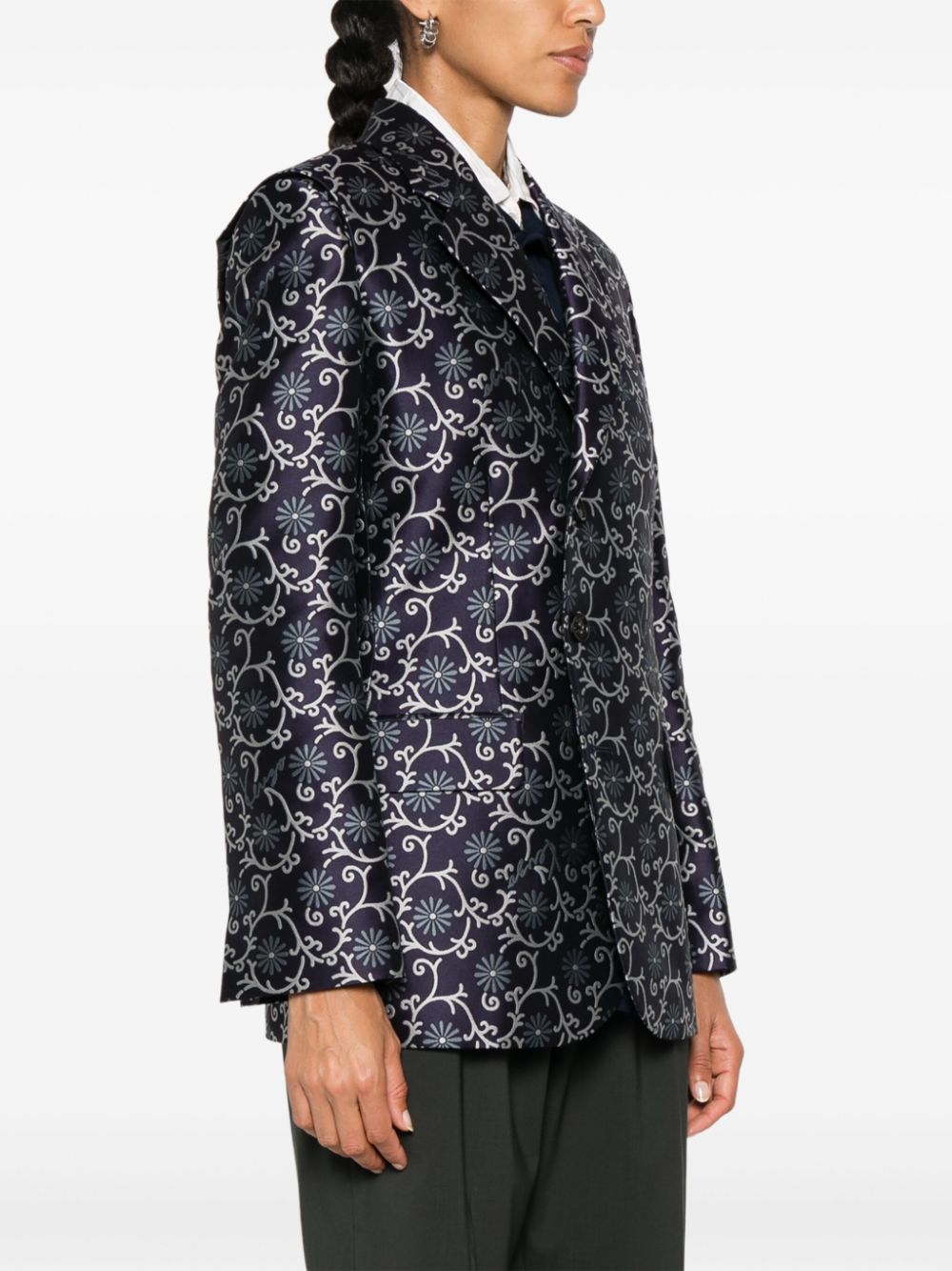 Midnight Blue Patterned Jacquard Jacket