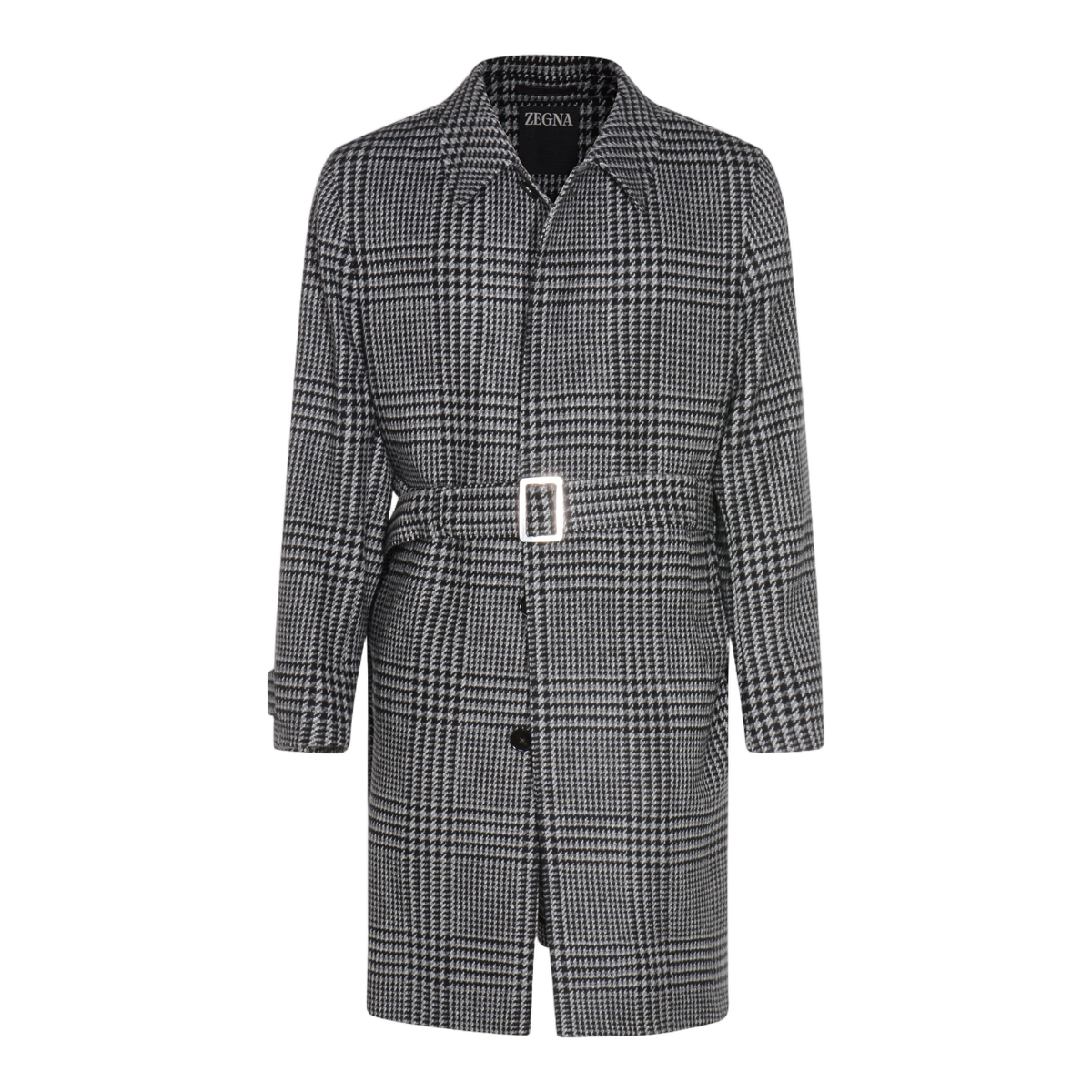 Houndstooth Patterned Coat with Tailored Waist