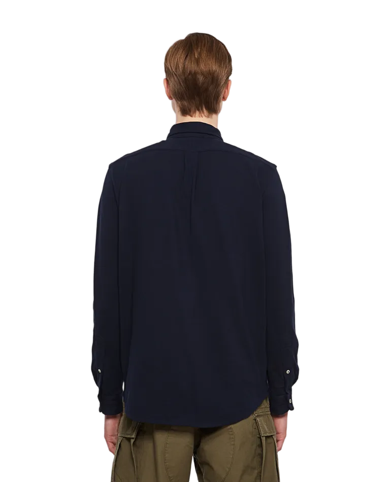 Navy Blue Long-Sleeve Knit Shirt With Button Details