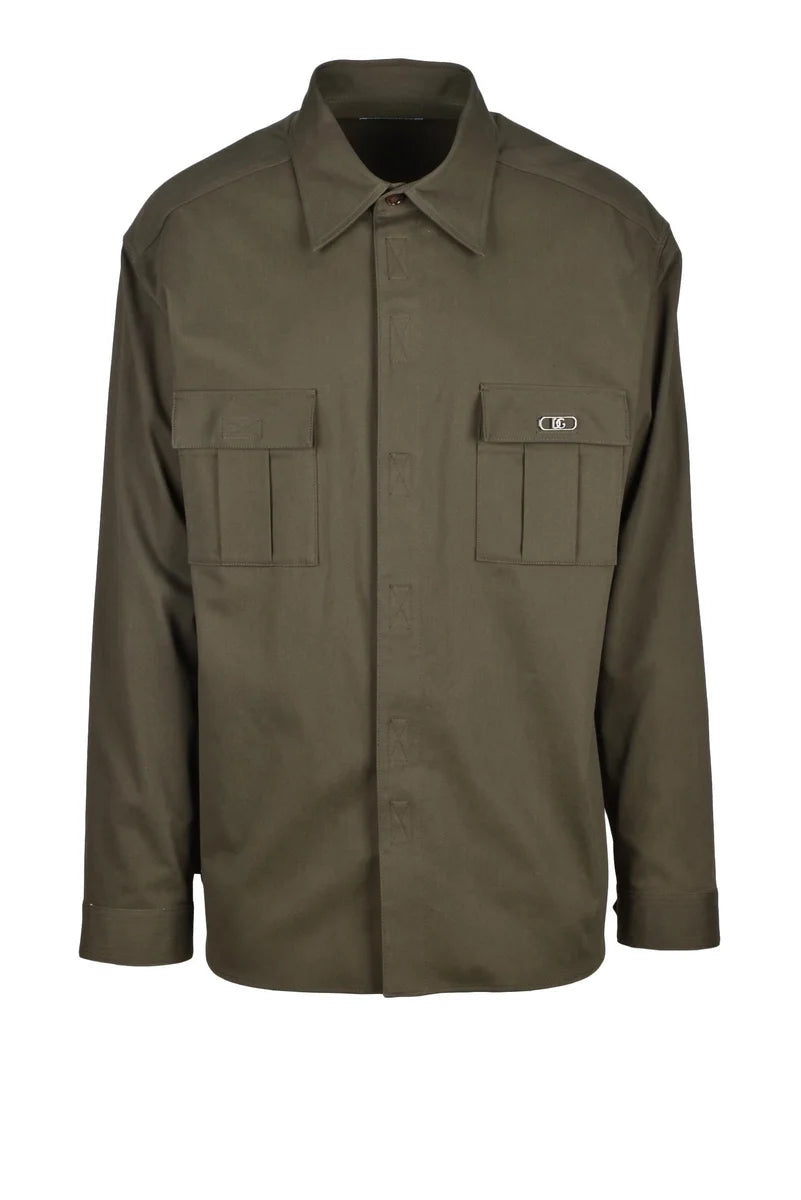 Stretch Cotton Military Shirt - Green