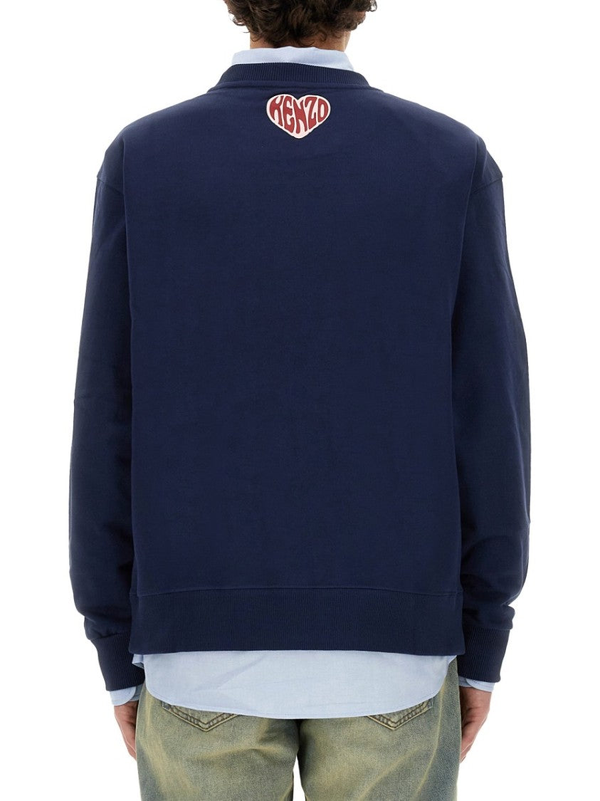 Blue Sweatshirt With Graphic Heart Logo