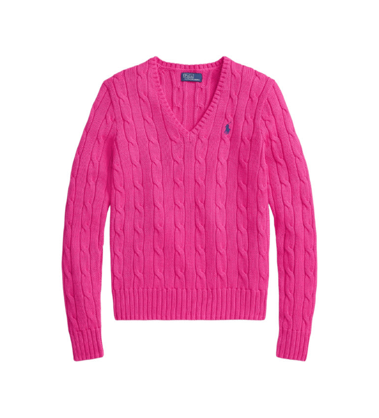 V-Neck Cable-Knit Sweatshirt