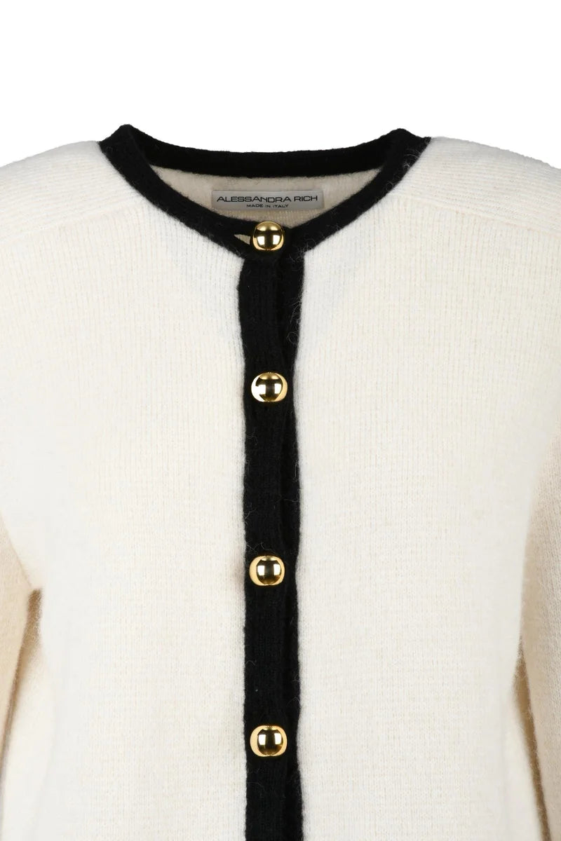 Alpaca Cardigan Jewel Buttons - White/Black