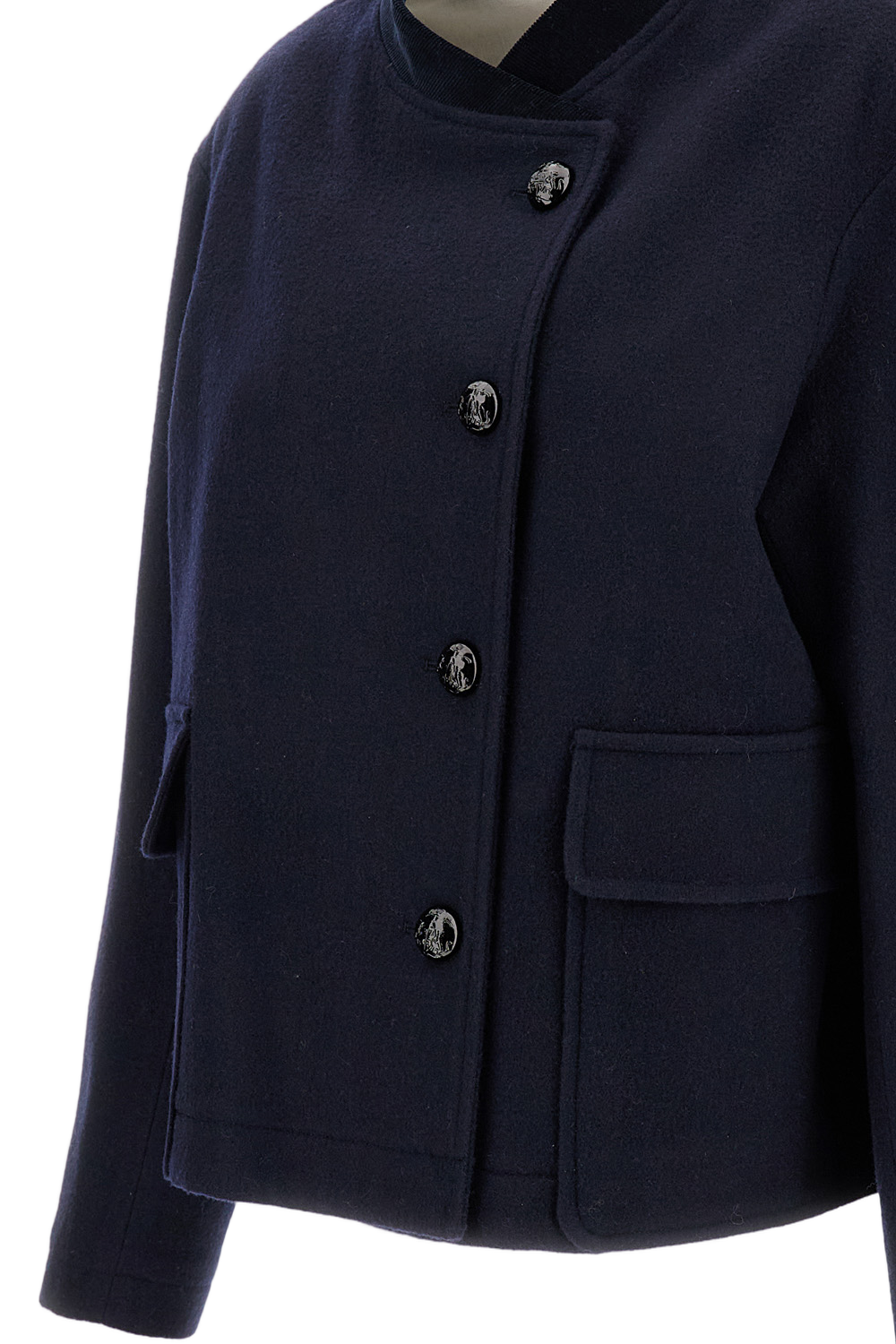 Classic Blue Jacket With Front Zipper Closure
