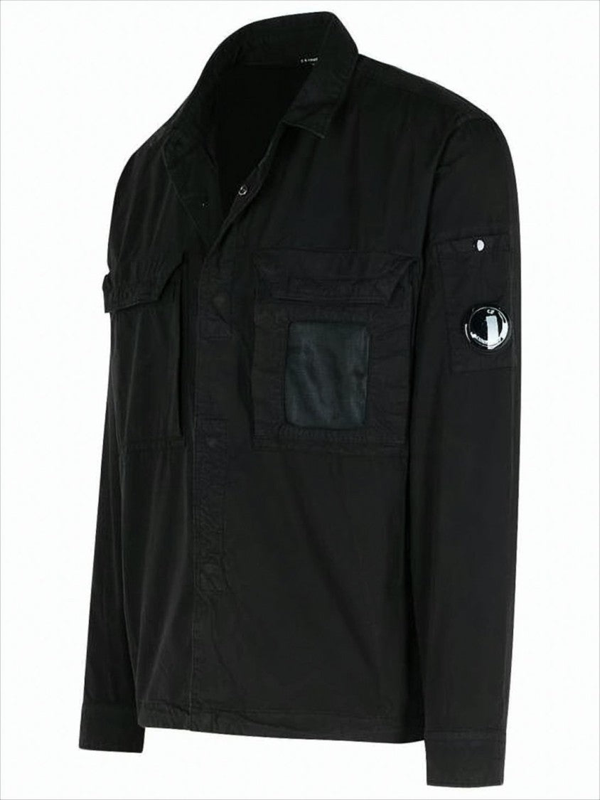 Button-Up Black Casual Jacket with Distinctive Logo Patch