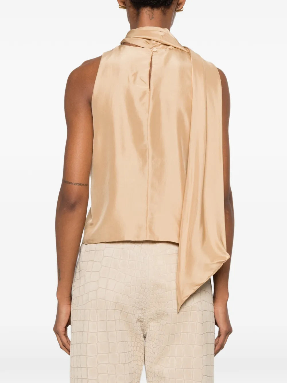 Asymmetrical Satin Top with Draped Cowl Neckline