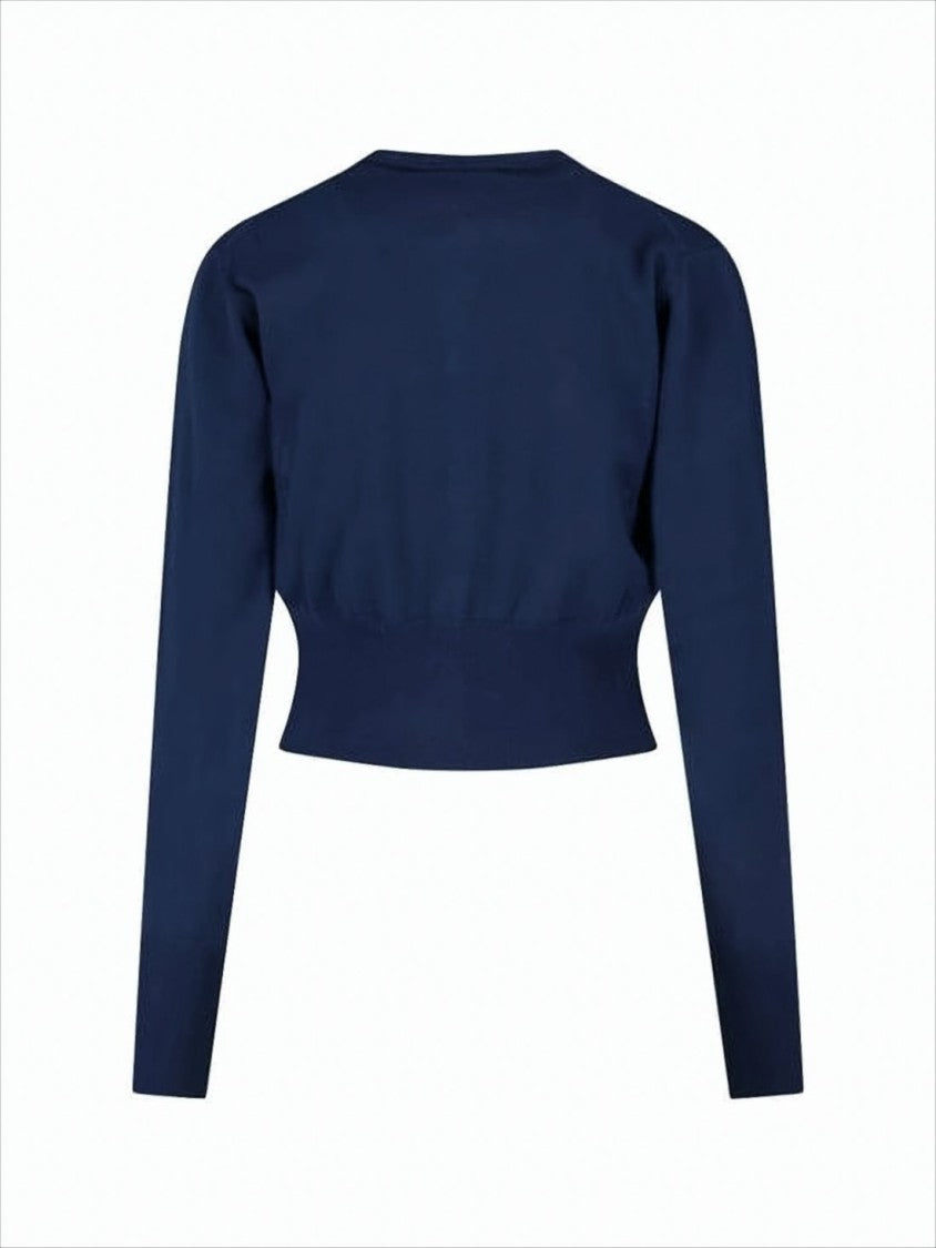Deep Navy Cropped Cardigan with Button-Down Front