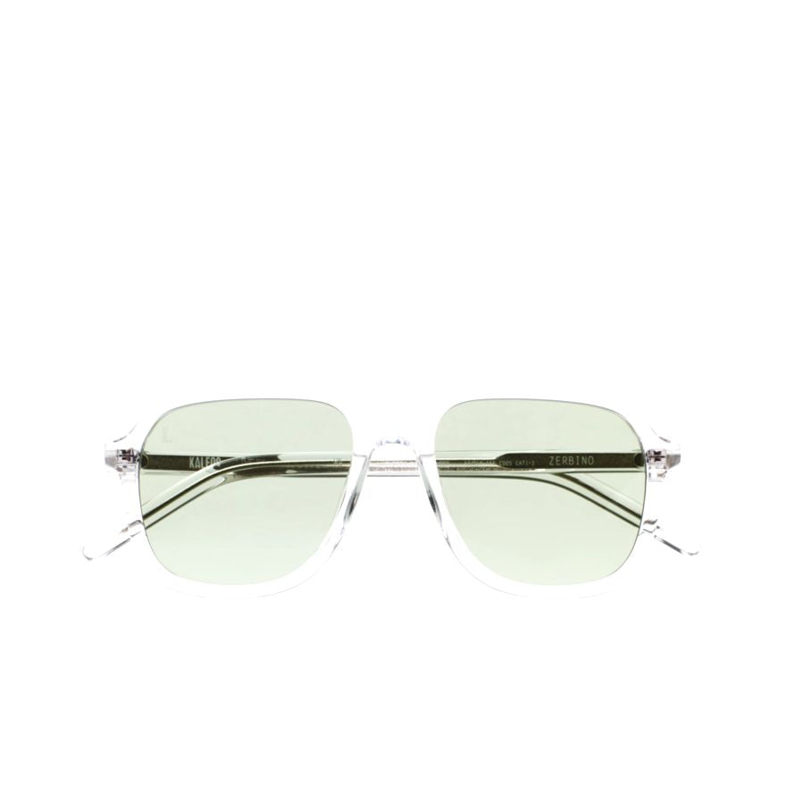 Zerbino Geometric Transparent Plastic Sunglasses with Subtle Green Lenses