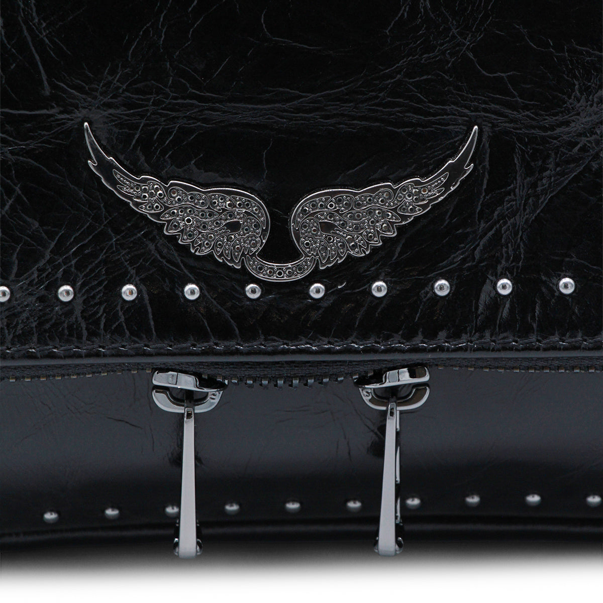 Black Leather Rock Ii Vintage Patent Studs Shoulder Bag