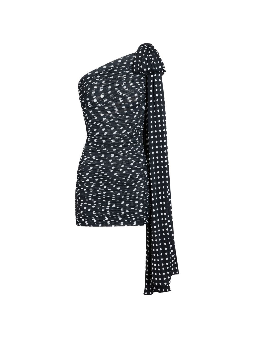 Ruched One-Shoulder Mini Dress With Bow Detail