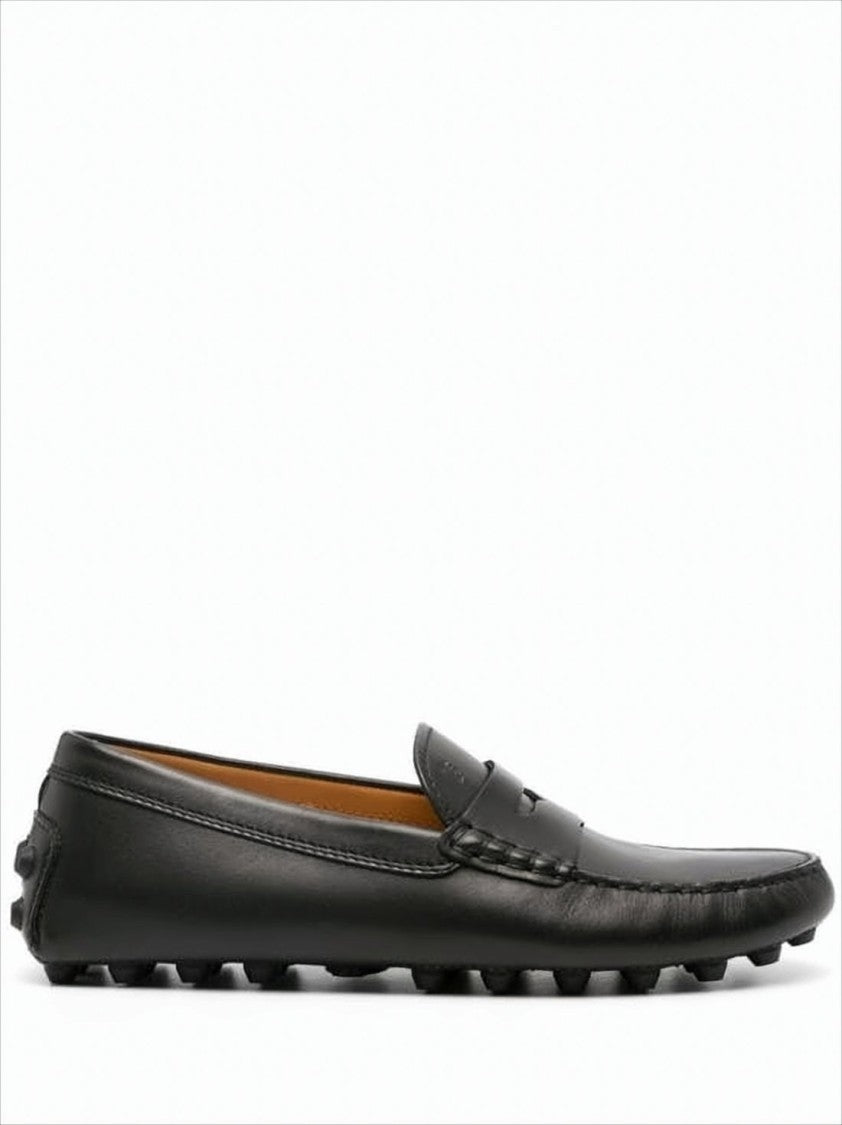 Penny Strap Black Leather Loafer with Pebbled Sole