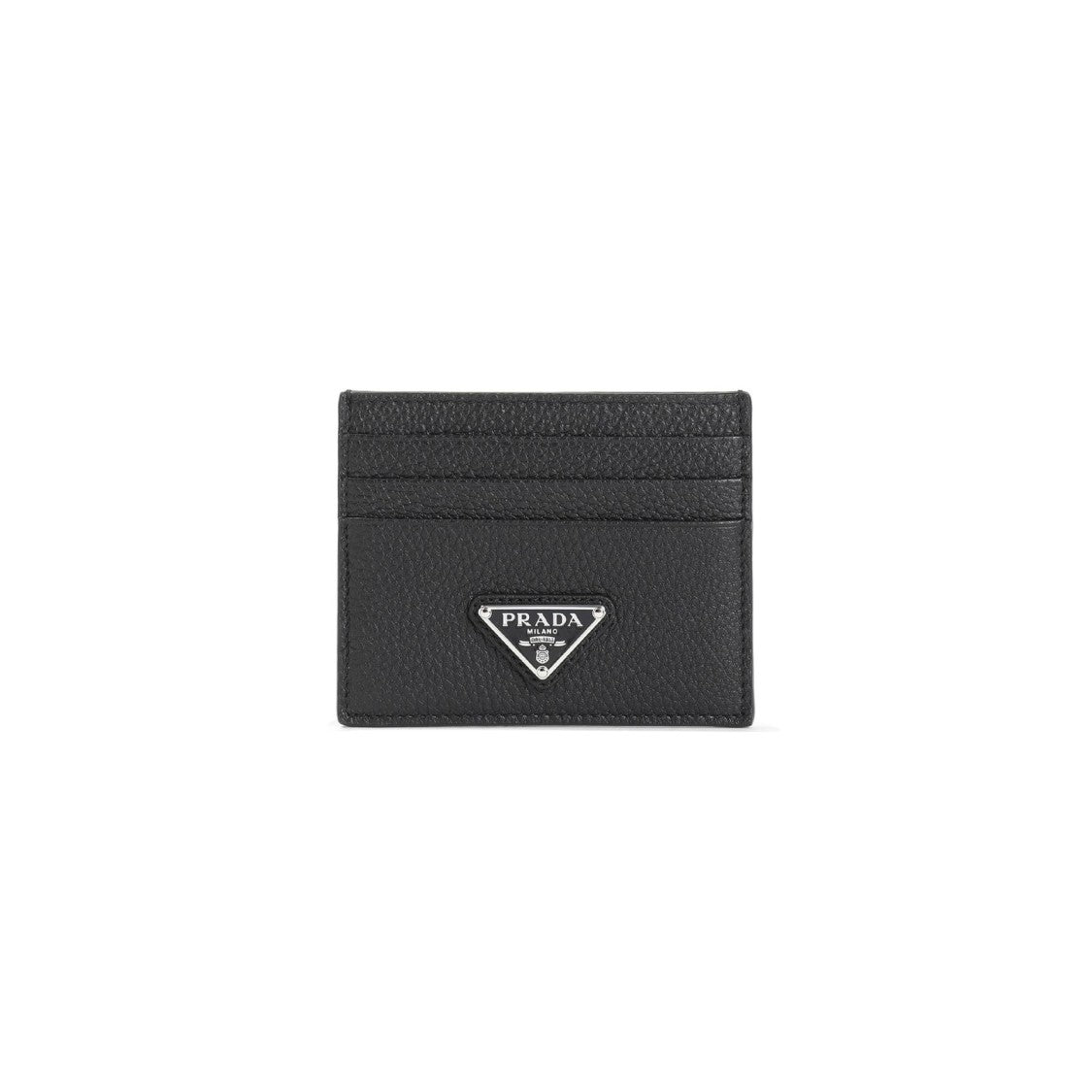 Textured Calf Leather Card Wallet with Metallic Logo