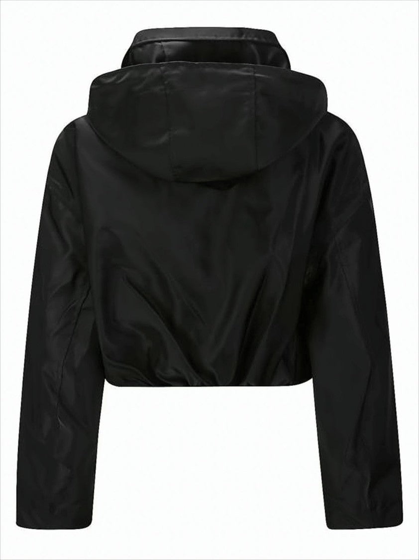 Cropped Black Polyamide Jacket with Structured Collar