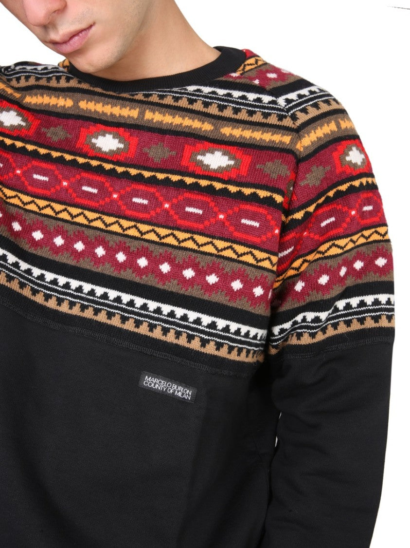 Crew Neck Sweatshirt With Geometric Pattern
