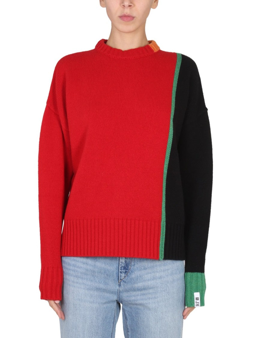 Color-Block Multicolor Mesh Knit Sweater