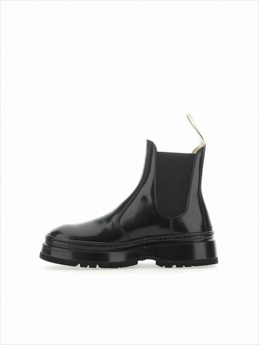 Polished Leather Ankle Boots with Elastic Side Panels