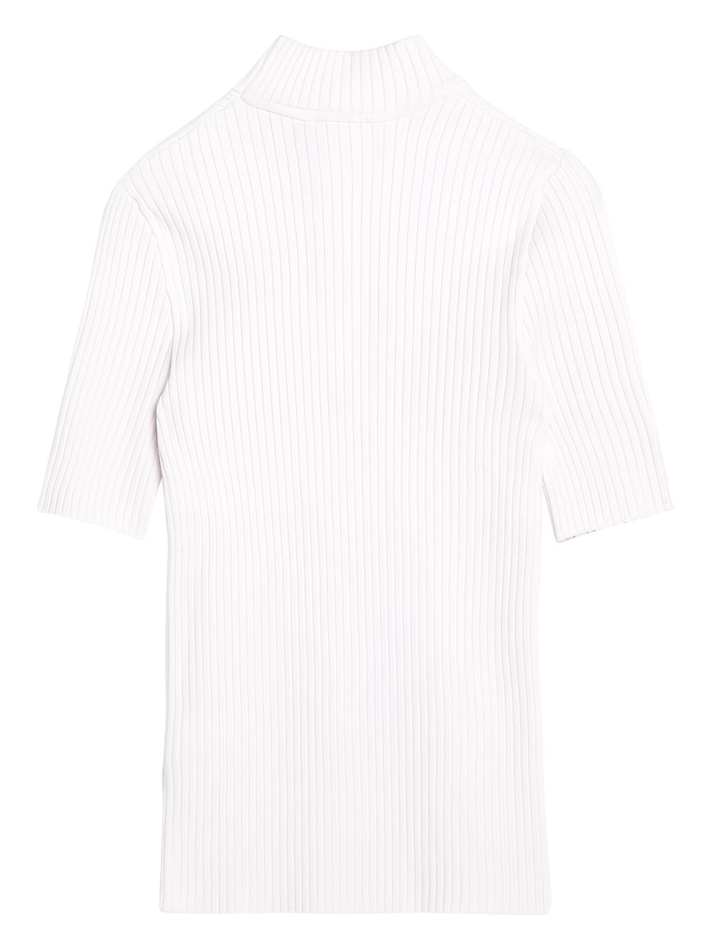Ribbed Silk-Nylon Top With Mock Neck