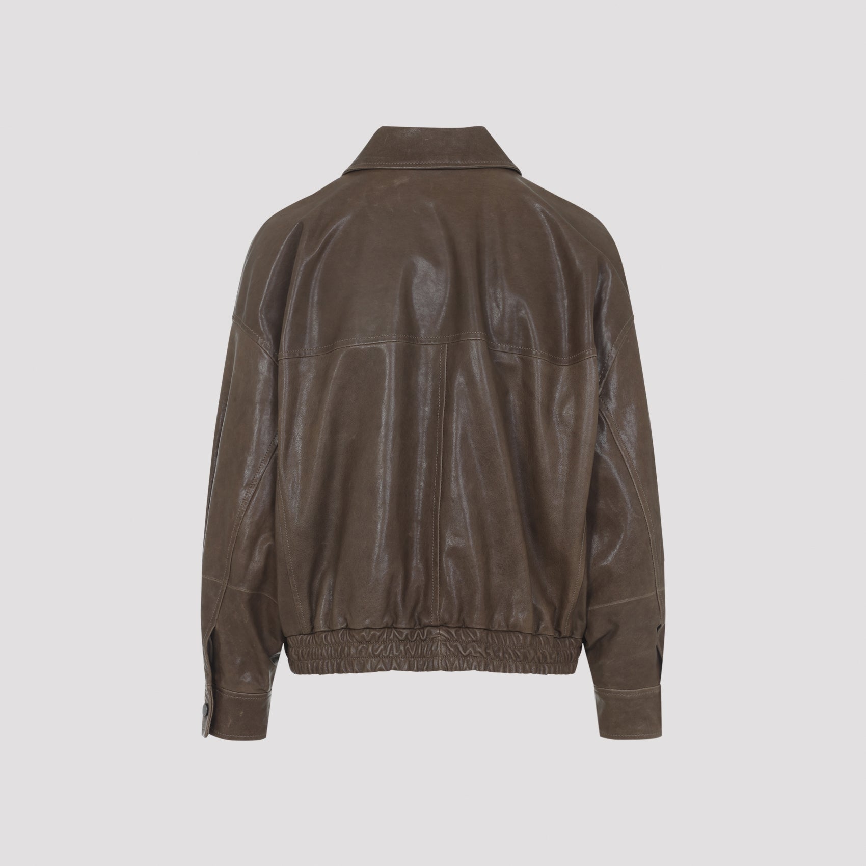 Slightly Brown Leather Jacket With Structured Collar