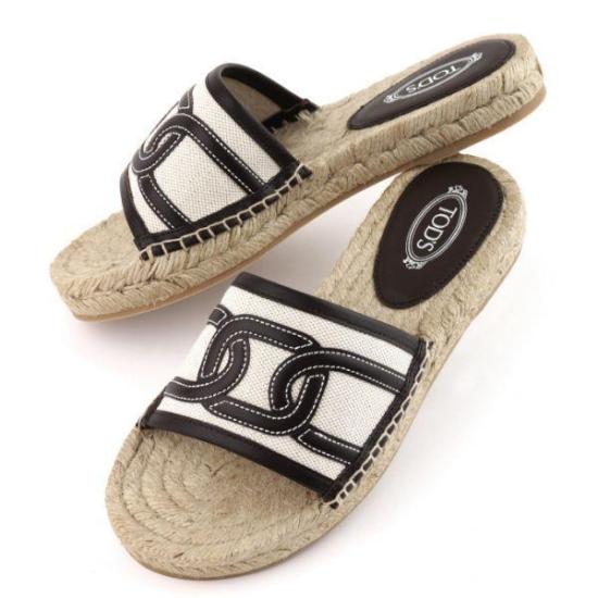 Textured Fabric Slip-On Mules with Woven Hemp Sole