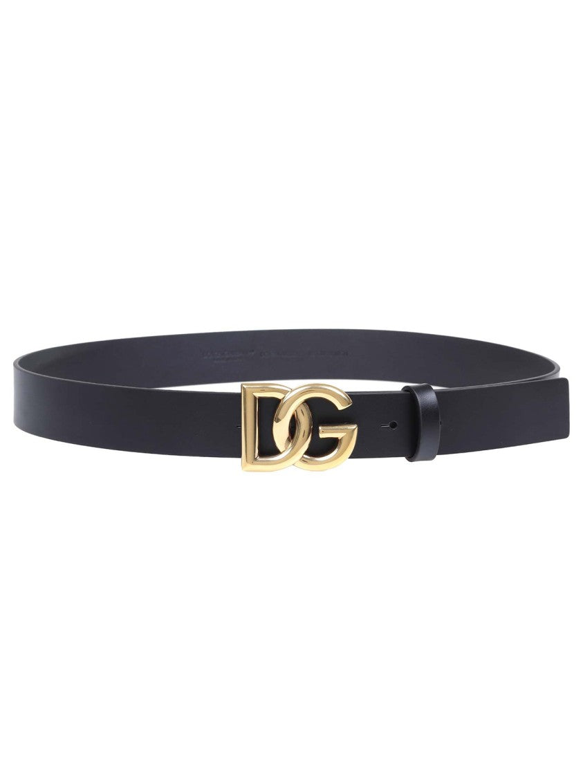 Metal Crossed Dg Logo Calfskin Belt