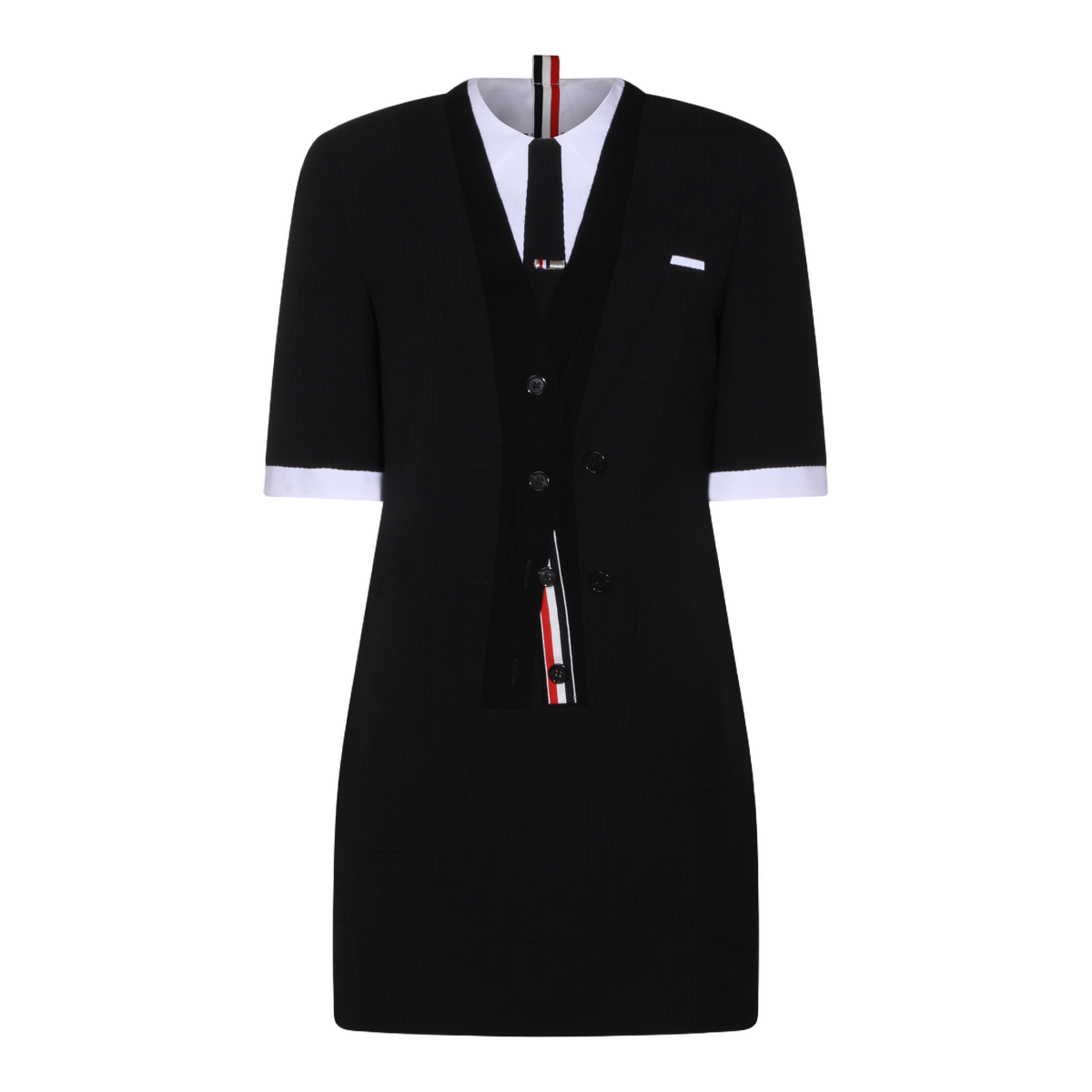 Tailored Black Mini Dress with Contrast Cuffs
