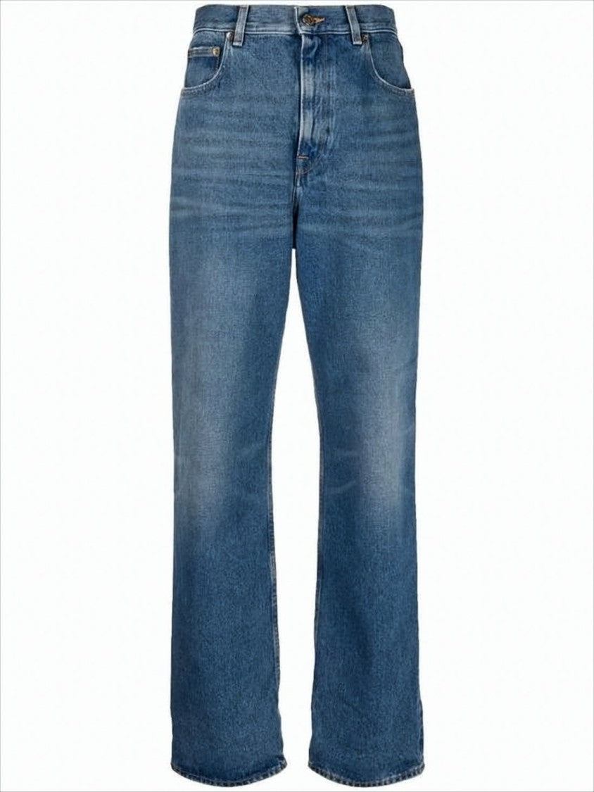 Straight-Leg Denim Pants With Star-Studded Detailing