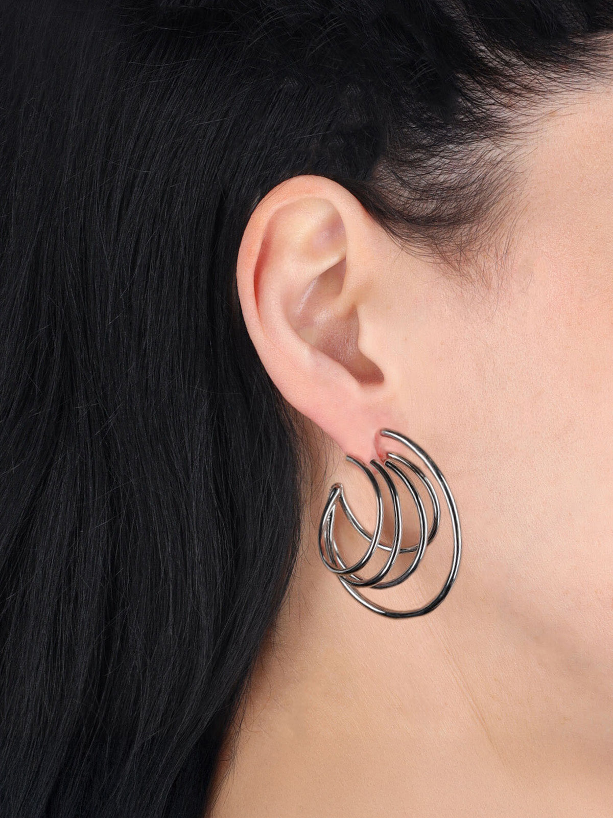 "Triptych" Earrings In Silver-Plated Brass, Circular Design.