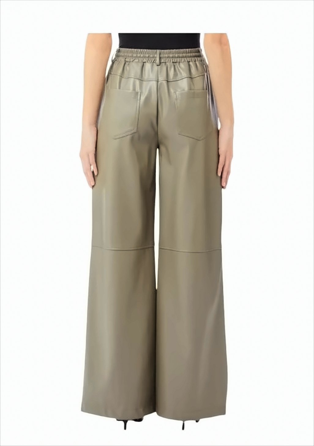 Wide-Leg Green Faux Leather Trousers