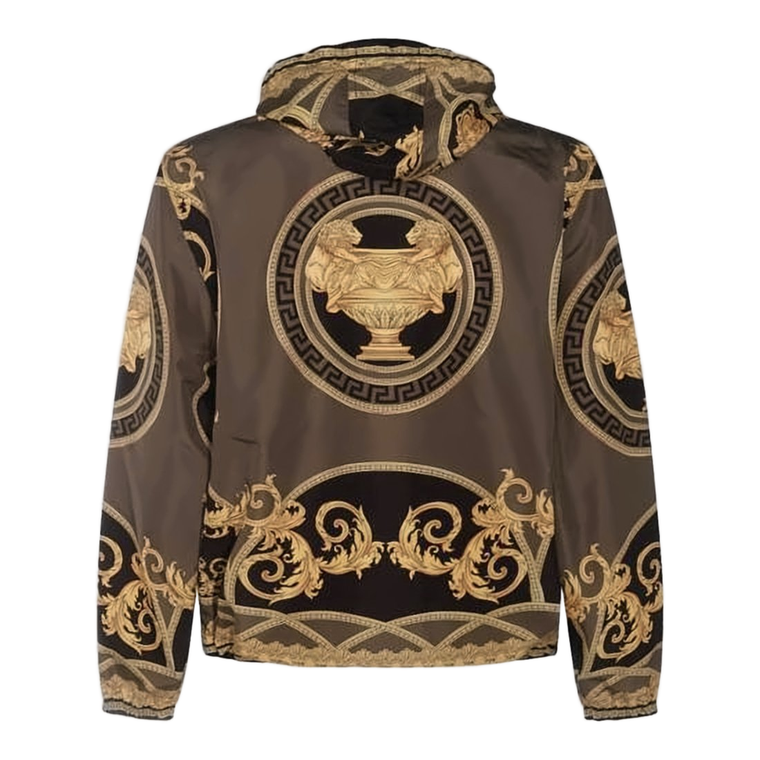 Baroque-Patterned Black Versace Jacket with Zipper Closure