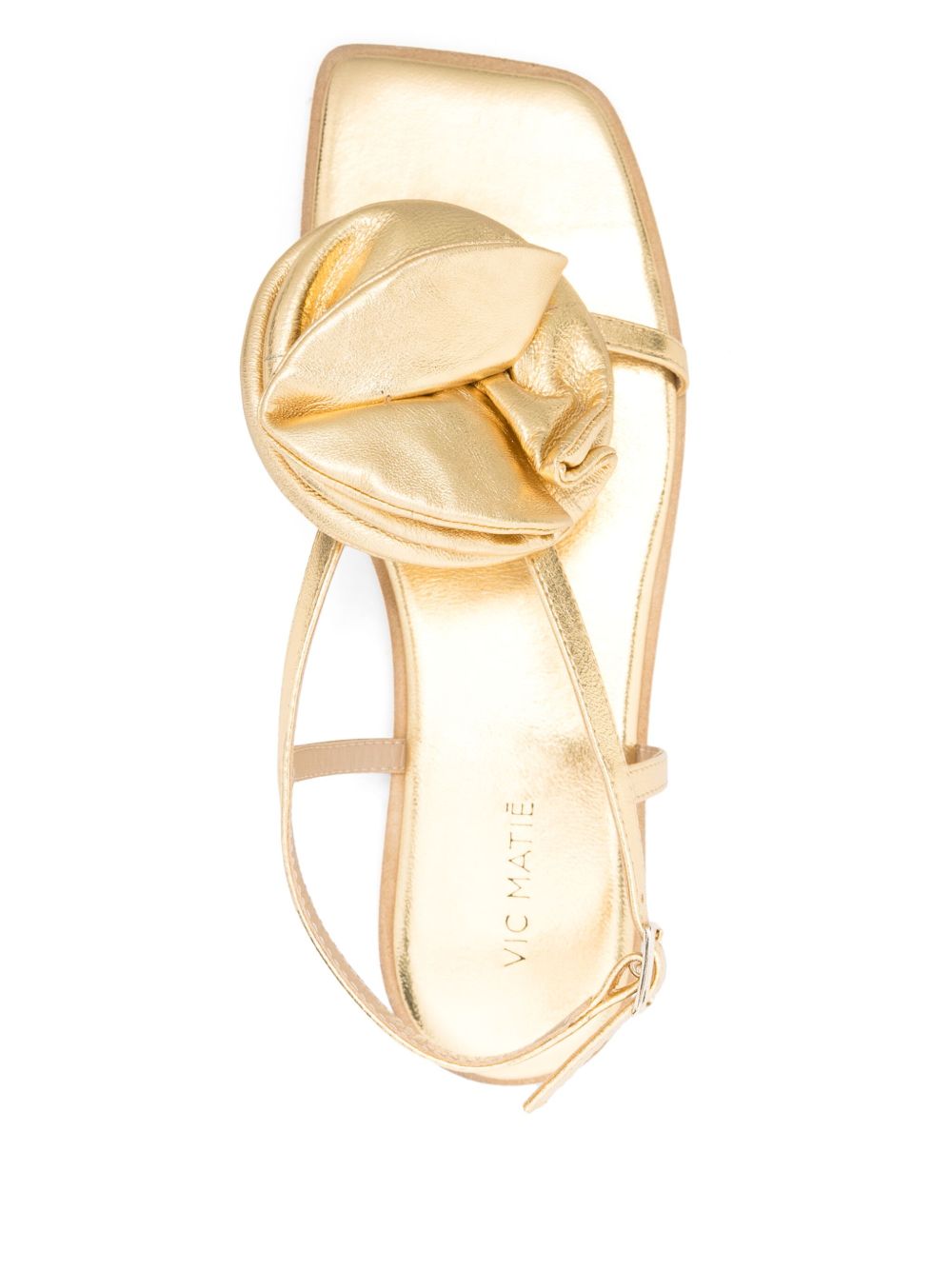Floral Appliqué Gold-tone Leather Sandals