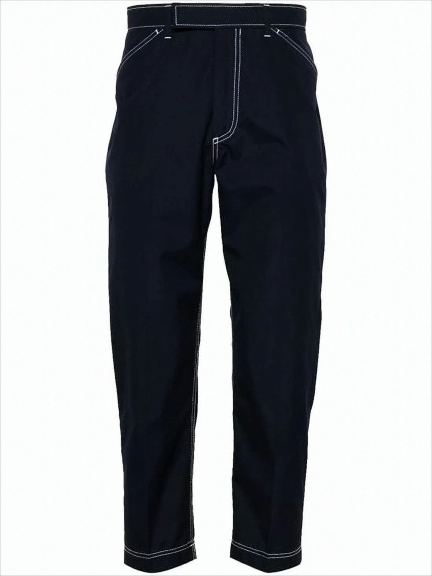 Straight-Leg Trousers with Contrast White Stitching and Tailored Finish