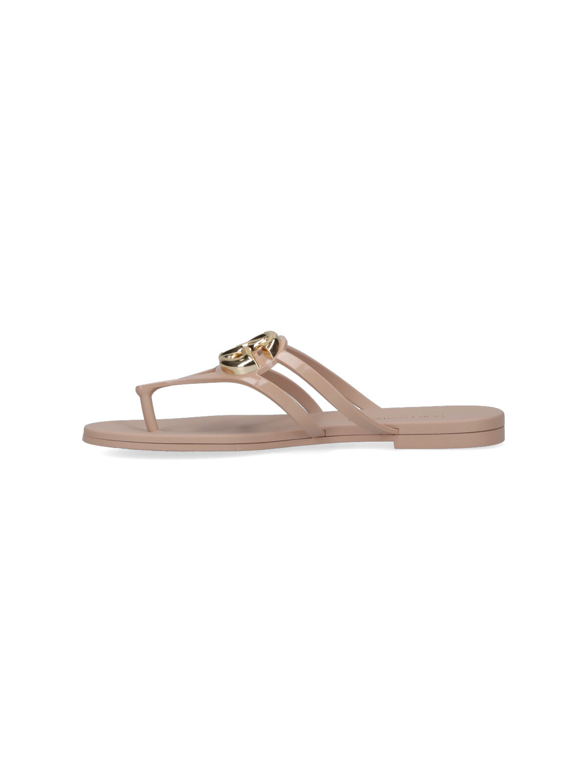 Cream Rubber Slip-On Sandals with Gold Logo