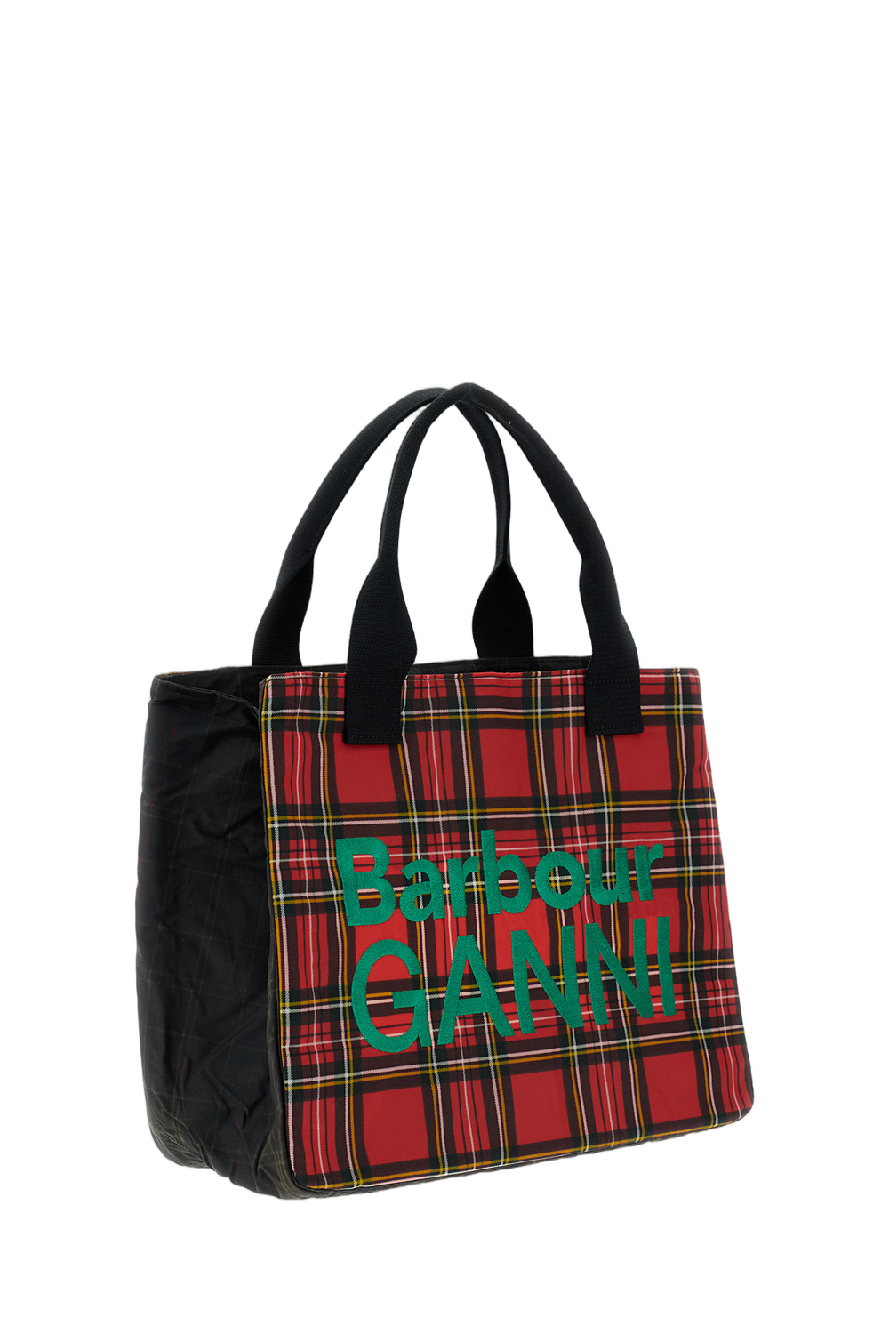 Rectangular Tartan Tote Bag With Woven Handles And Logo Embroidery