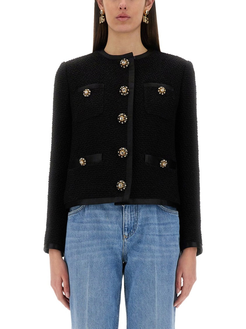 Single-Breasted Tweed Bouclé Short Jacket