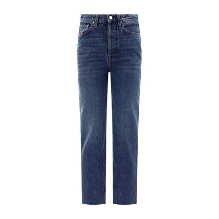 Mid-Rise Straight-Leg Denim Pants with Five-Pocket Design