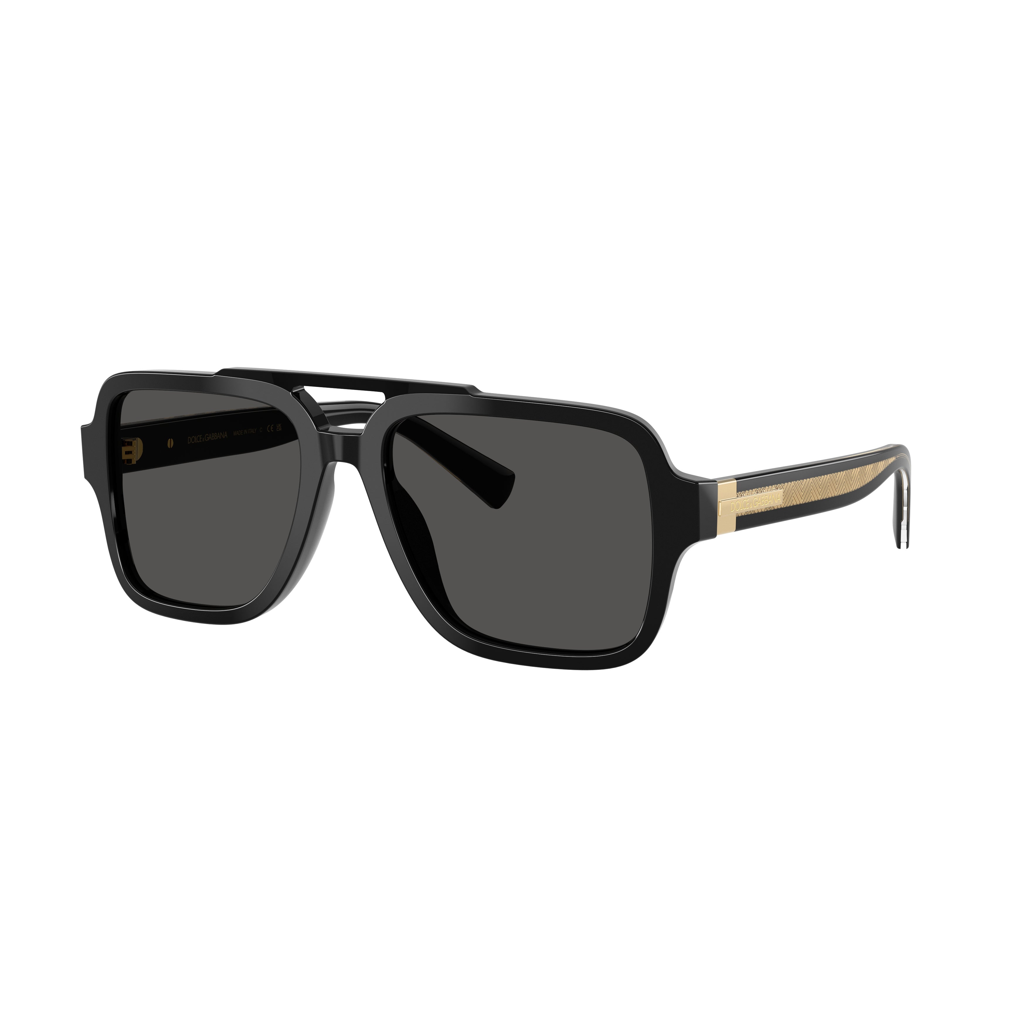 Square Black Acetate Sunglasses With Gold Accents