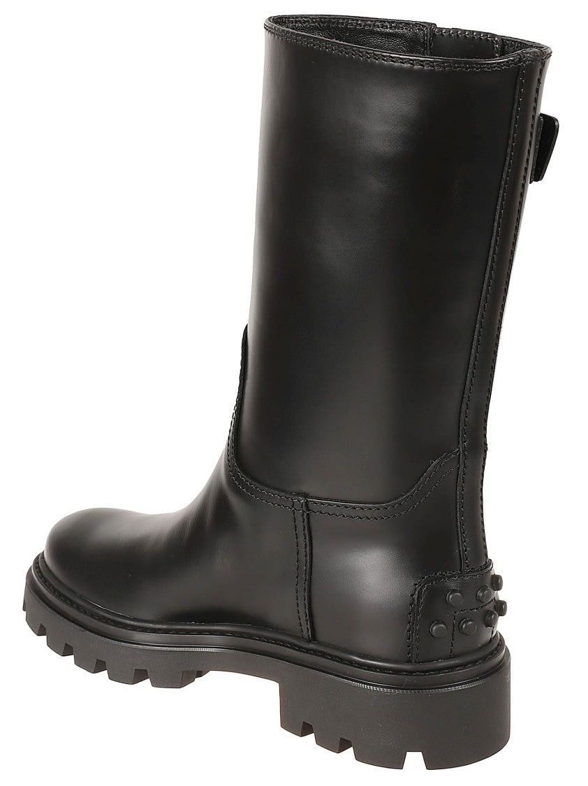 Calfskin Black Boots With Decorative Buckle