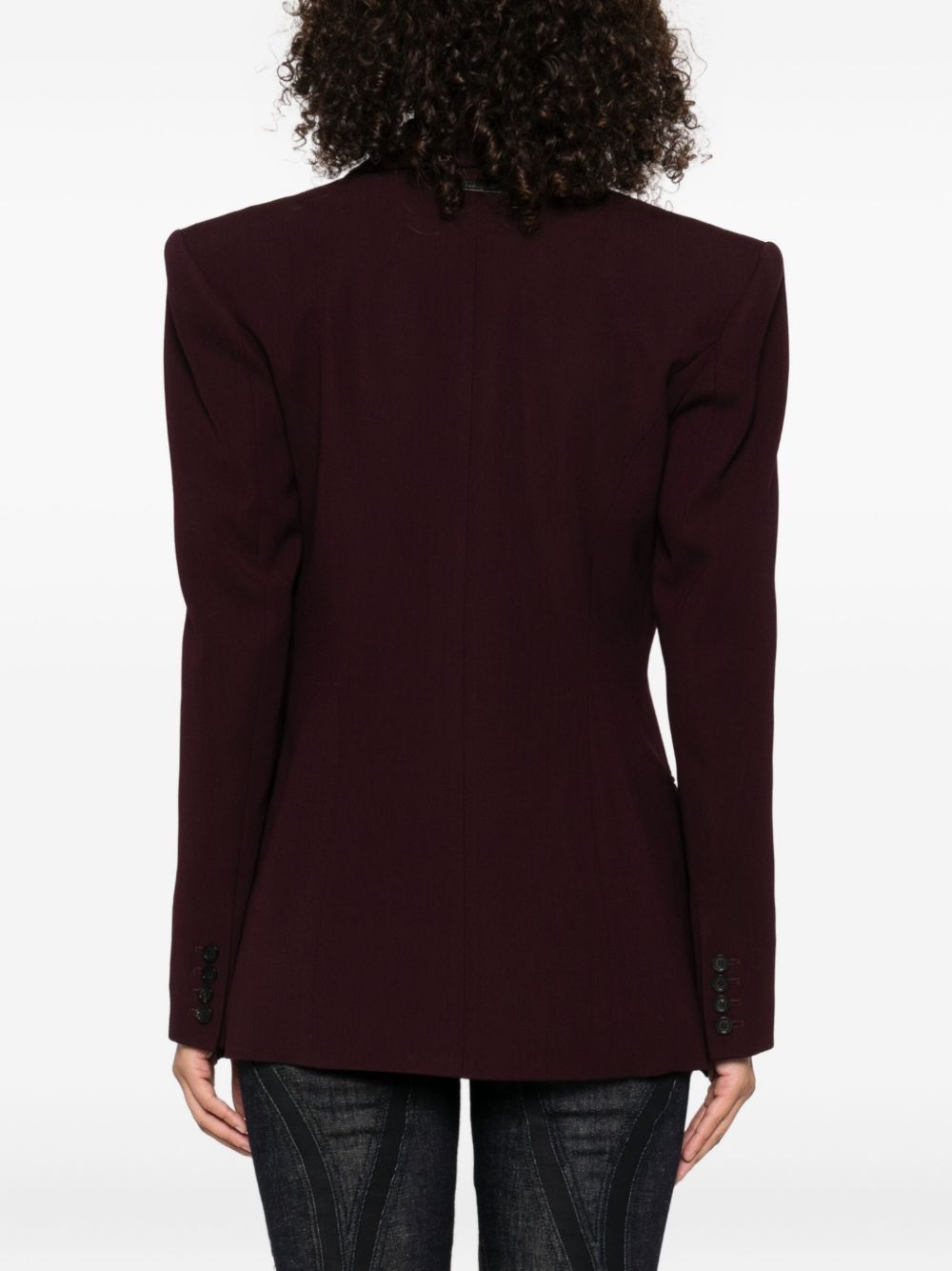 Burgundy Tailored Blazer with Metallic Button Closure