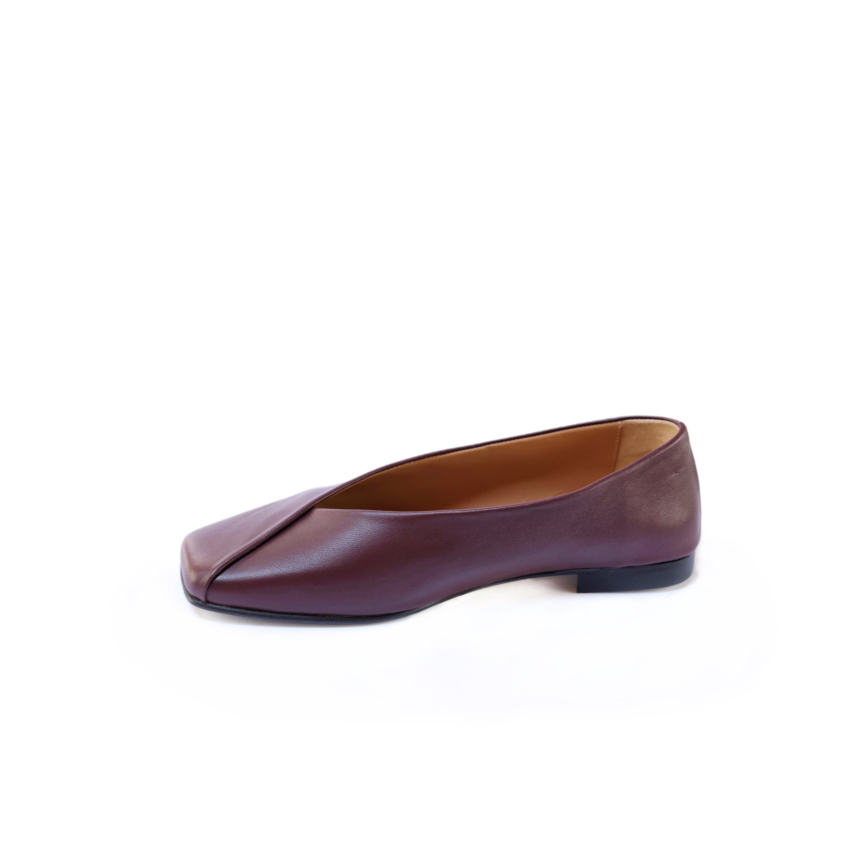 Burgundy Nappa Leather Ballerinas with Square Toe Design