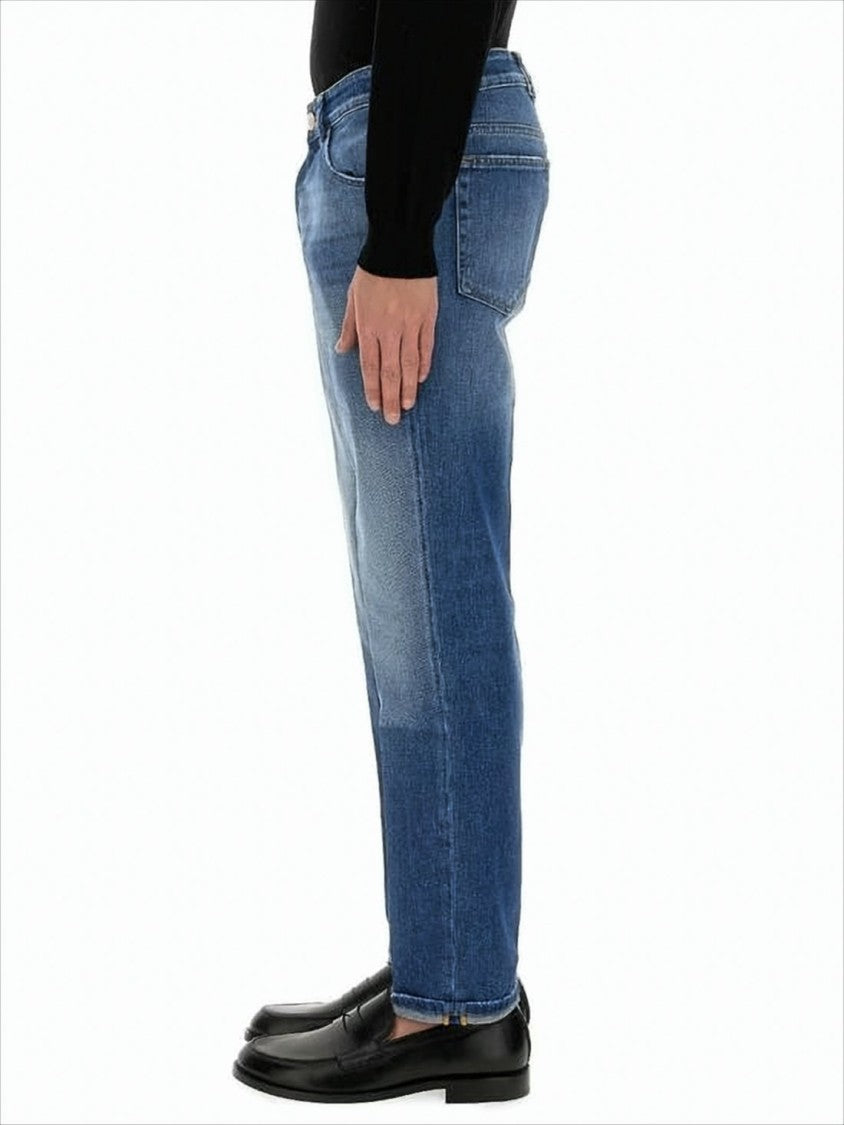 Straight-Leg Denim Pants With Medium Blue Wash