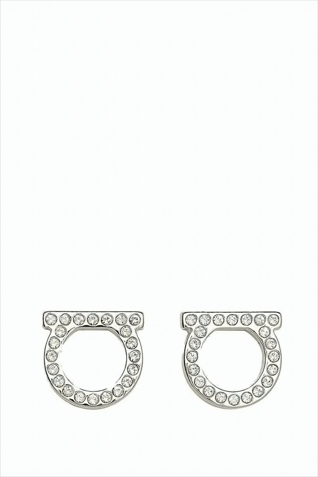 Circular Silver Earrings with Sparkling Crystals