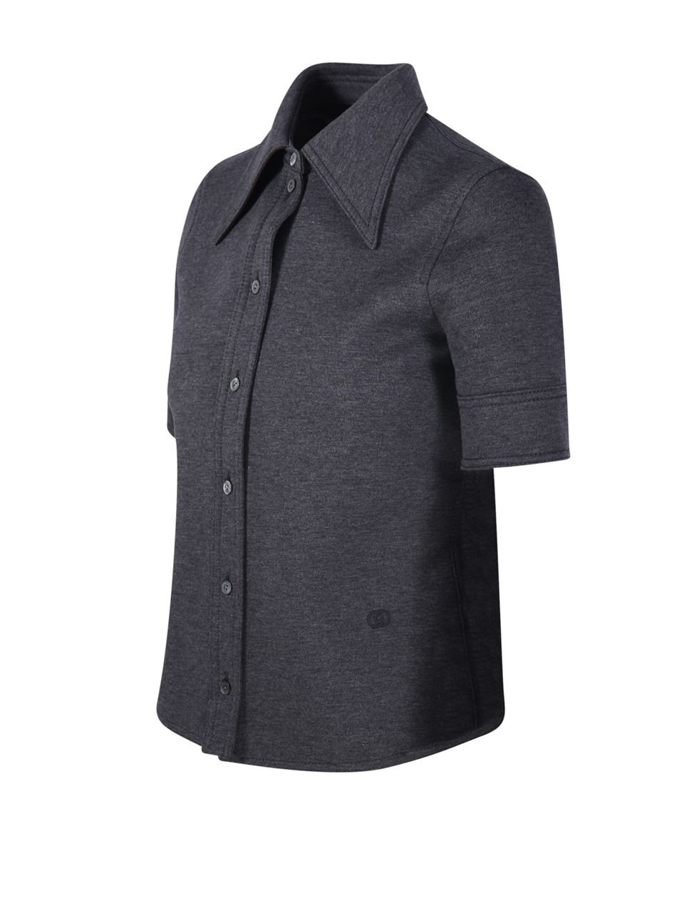 Boxy Short-Sleeved Shirt with Wide Pointed Collar
