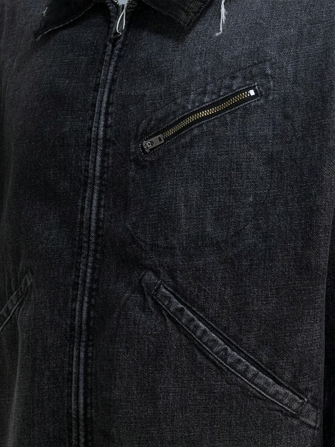 Cropped Denim Jacket with Distressed Detailing