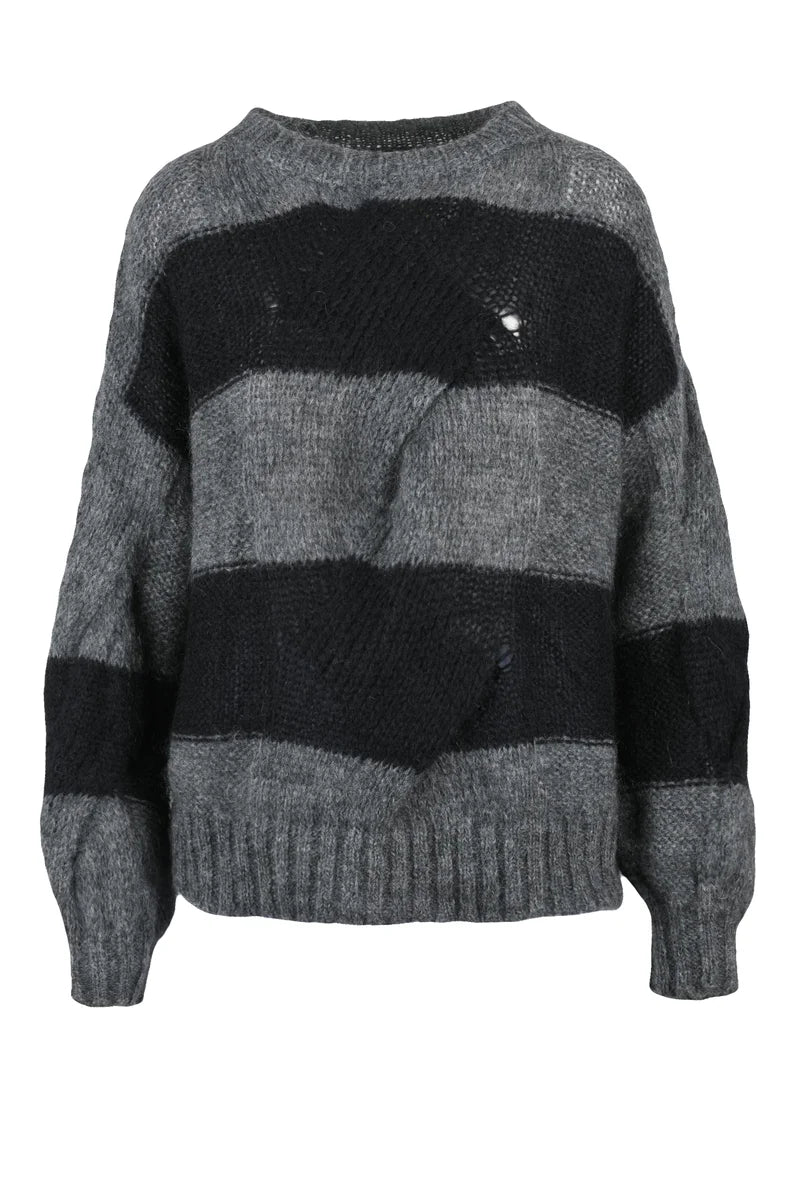 Mohair Crewneck Sweater - Black/Grey