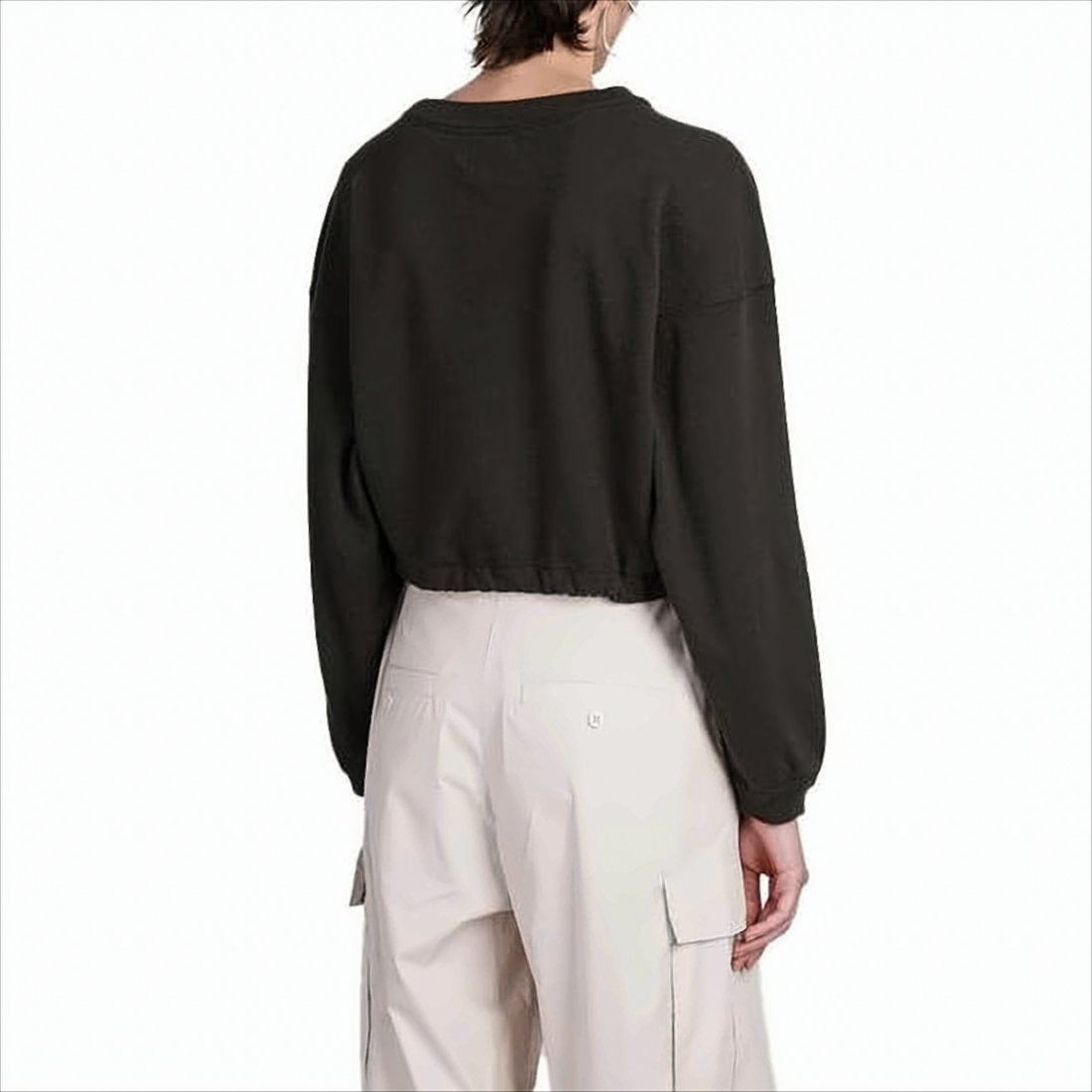Cropped Long-Sleeved Sweatshirt with Adjustable Drawstring Hem